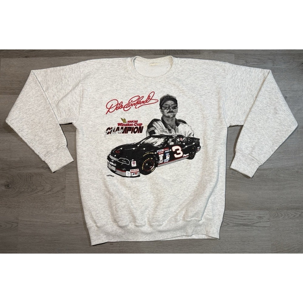 Vintage Dale Earnhardt Sweatshirt Men's L Gray NASCAR Winston Cup Nutmeg 90s